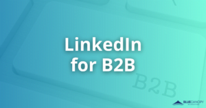Blue gradient overlay with a photo a computer keyword with a key that says "B2B". The text "LinkedIn for B2B" is centered within the graphic.
