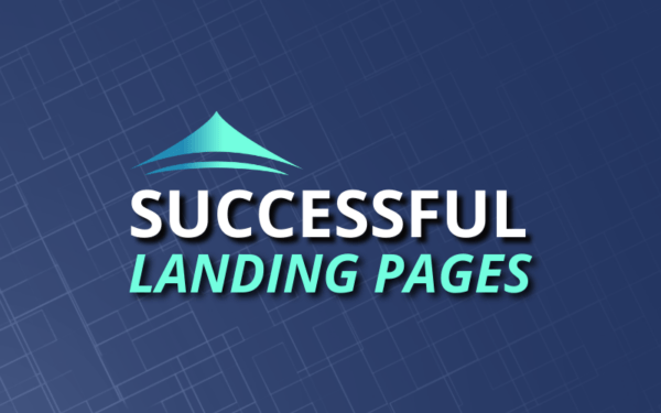 Blue Canopy Marketing's cancopy logo in an blue gradient format over a navy blue blackground with a title that reads "Successful Landing Pages"