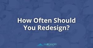 A sea of white questions in the background with the question "How often should you redesign?" front and center.