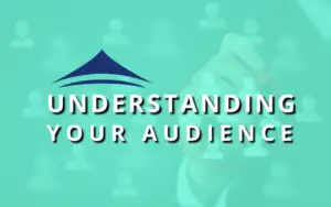 Teal background with "Understanding Your Audience" in white letters to promote the blog about data important.