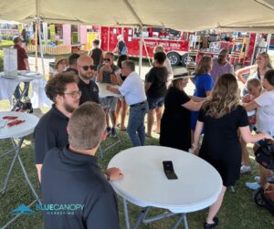 Blue Canopy Marketing team candid at the Crawford County Fair Business After Hours event in Meadville, PA.