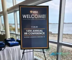 Welcome sign at the MBA's 13th Annual HR Conference in Erie, PA.