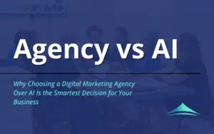 Digital marketing agency vs AI decorative title image with text “Agency vs AI” and “Why Choosing a Digital Marketing Agency Over AI Is the Smartest Decision for Your Business”